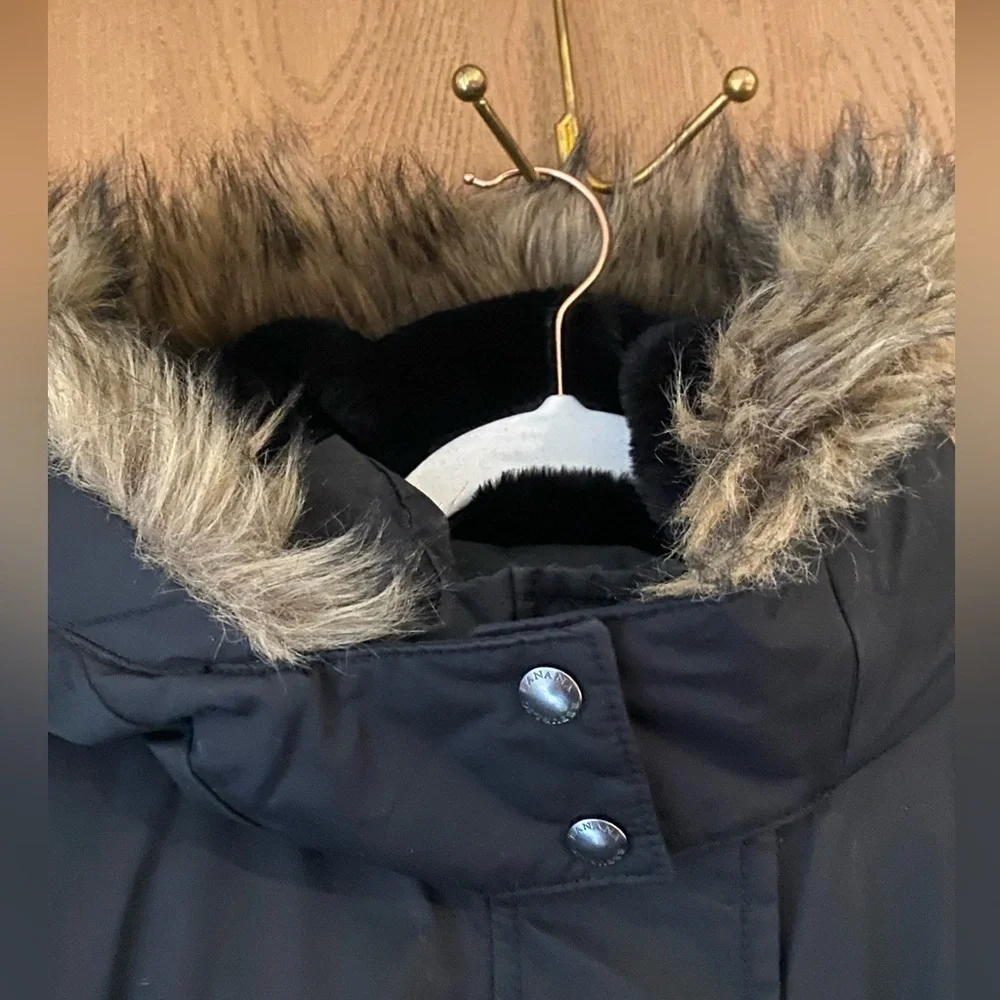 Banana Republic XXL Black Hooded Parka with Faux Fur Trim Coat